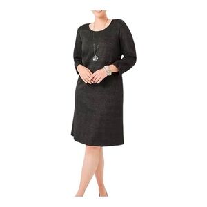 J. Jill Wearever A Line Dress Size Large Black Gray Glen Plaid Houndstooth